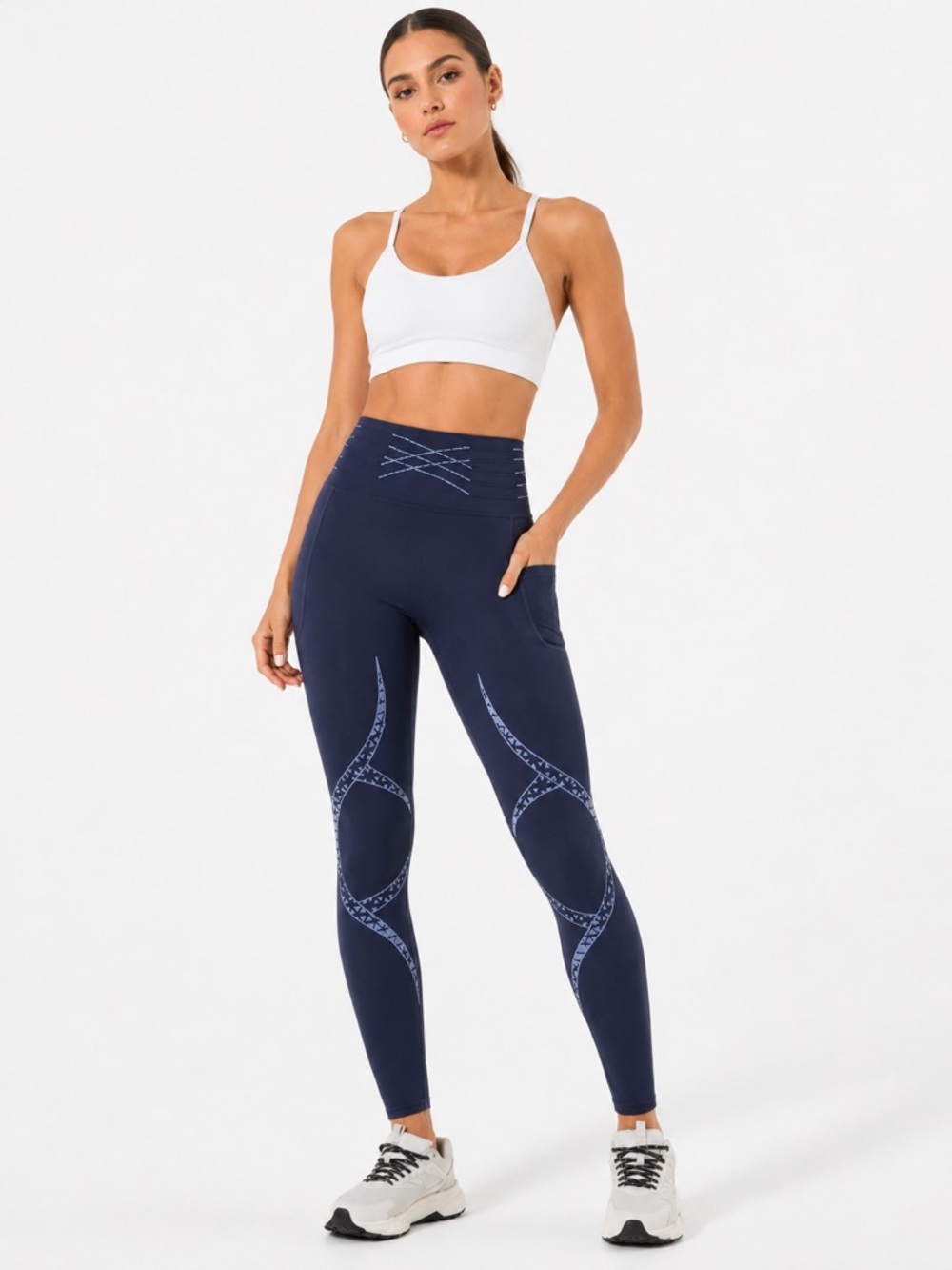 Fanka Body Sculpt PowerCore Navy Compression Leggings Sporty Chic Athletic L